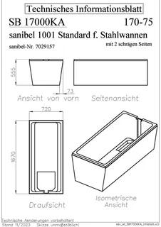 sanibel-Wannenträg sanibel 1001-Stahl-Badewanne KF KA-A24, 2 schräge Seiten 1700x750mm – Bild 2