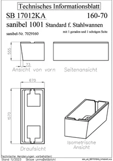 sanibel-Wannenträg sanibel 1001-Stahl-Badewanne KF KA-A24 schräg/gerade 1600x700mm – Bild 2