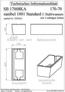 sanibel-Wannenträg sanibel 1001-Stahl-Badewanne KF KA-A24 schräg/gerade 1700x700mm – Bild 2