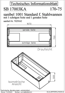sanibel-Wannenträg sanibel 1001-Stahl-Badewanne KF KA-A24 schräg/gerade 1700x750mm – Bild 2