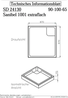 sanibel-Wannenträger für sanibel 1001- Stahl-Duschw extrafl. KA-A24 1000x900mm – Bild 2