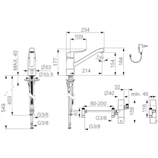EHM Küchenarm. HANSACARE 4613 230/9 V, Bluetooth Ausld. 214 mm chr – Bild 2