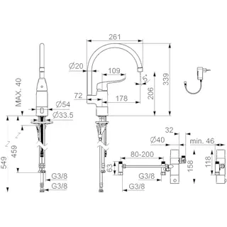 EHM Küchenarm. HANSACARE 4614 230/9 V, Bluetooth Ausld. 178 mm chr – Bild 2