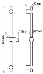 sanibel 1001-Wandstange 600mm A24 VARIO aus Metall, mit Tastgleiter verchromt – Bild 2