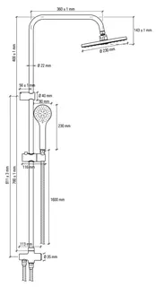 sanibel 1001-Showerpipe Duschsystem A24 1200 mm Kopfbr 230mm, Handbr 3S 90mm vc – Bild 2