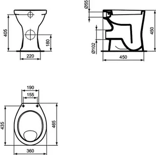 Ideal Standard Standflachspül-WC Eurovit, erhöht, Abgang außen waagr., 360x465x450mm, Weiß – Bild 2
