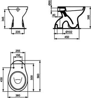 Ideal Standard Standtiefspül-WC Eurovit, Abgang innen senkrecht, 360x560x395mm, Weiß – Bild 2