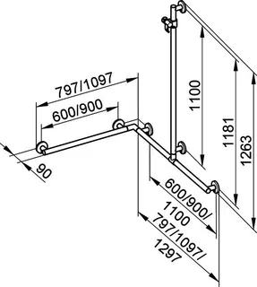 Keuco Duschhandlauf Plan Care 34915 m.Br.stg. 1097 597 1263mm verchr. – Bild 2