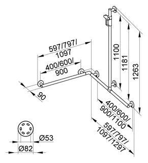 Keuco Duschhandlauf Plan Care 34915 m.Br.stg. r. li. 597 797 1263mm si-elox. – Bild 2