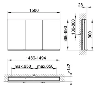 Keuco Royal Modular 2.0 SPS, bel. 80031, Einb,2Steckd,sb-elox,1500x900x160mm – Bild 2