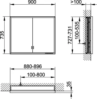 Keuco SPS R. Lumos 14333, o. Ablagef. EB 900x735x130mm si-elox. – Bild 2