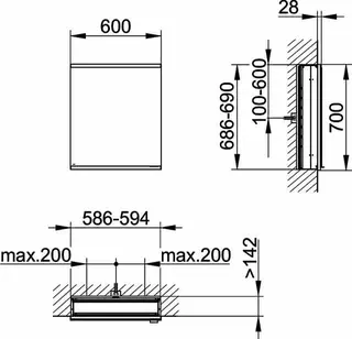 Keuco Royal Modular 2.0 SPS, unbel. 80000, Einb,1Steckd,sb-elox,600x700x160mm – Bild 2