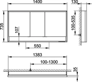 Keuco SPS R. Lumos 14326, m. Ablagef. VB 1400x735x130mm si-elox. – Bild 2