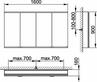 Keuco Royal Modular 2.0 SPS, bel. 80041, Vorb,2Steckd/USB,sb-elox,1600x900x160mm – Bild 2