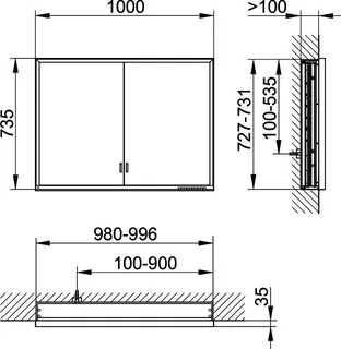 Keuco SPS R. Lumos 14334, o. Ablagef. EB 1000x735x130mm si-elox. – Bild 2