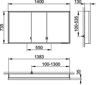 Keuco SPS R. Lumos 14326, o. Ablagef. VB 1400x735x130mm si-elox. – Bild 2