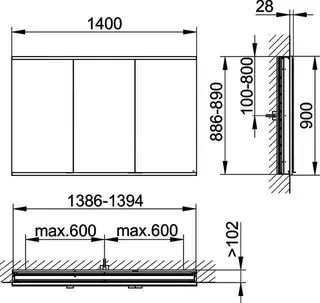 Keuco Royal Modular 2.0 SPS, unbel. 80030, Einb,2Steckd,sb-elox,1400x900x120mm – Bild 2