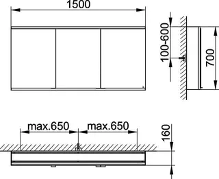 Keuco Royal Modular 2.0 SPS, bel. 80031, Vorb,oSteckd,sb-elox,1500x700x160mm – Bild 2