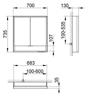 Keuco SPS R. Lumos 14327, m. Ablagef. VB 700x735x130mm si-elox. – Bild 2