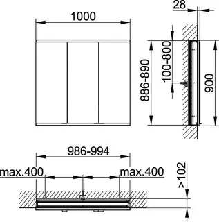 Keuco Royal Modular 2.0 SPS, bel. 80031, Einb,2Steckd,sb-elox,1000x900x120mm – Bild 2