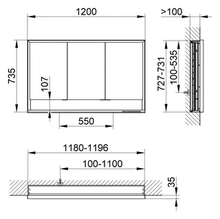Keuco SPS R. Lumos 14335, m. Ablagef. EB m.Hzg. 1200x735x130mm si-elox. – Bild 2