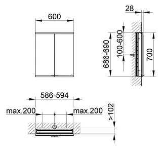 Keuco Royal Modular 2.0 SPS, unbel. 80020, Einb,2Steckd,sb-elox,600x700x120mm – Bild 2