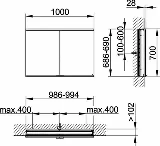 Keuco Royal Modular 2.0 SPS, unbel. 80020, Einb,oSteckd,sb-elox,1000x700x120mm – Bild 2