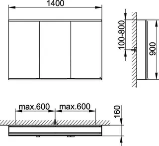 Keuco Royal Modular 2.0 SPS, unbel. 80030, Vorb,2Steckd,sb-elox,1400x900x160mm – Bild 2