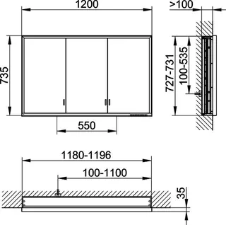 Keuco SPS R. Lumos 14335, o. Ablagef. EB 1200x735x130mm si-elox. – Bild 2