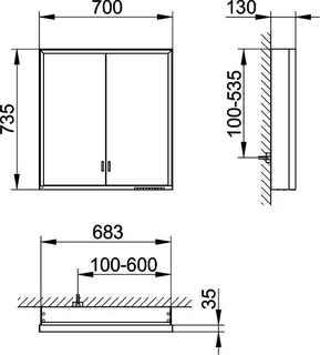 Keuco SPS R. Lumos 14327, o. Ablagef. VB 700x735x130mm si-elox. – Bild 2