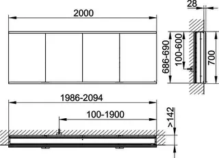Keuco Royal Modular 2.0 SPS, bel. 80041, Einb,4Steckd,sb-elox,2000x700x160mm – Bild 2
