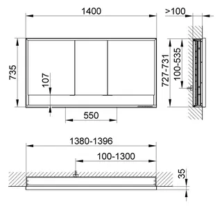 Keuco SPS R. Lumos 14336, m. Ablagef. EB 1400x735x130mm si-elox. – Bild 2