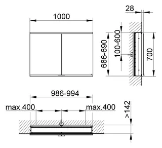 Keuco Royal Modular 2.0 SPS, unbel. 80020, Einb,2Steckd,sb-elox,1000x700x160mm – Bild 2
