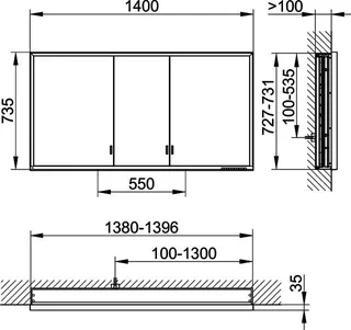 Keuco SPS R. Lumos 14336, o. Ablagef. EB 1400x735x130mm si-elox. – Bild 2