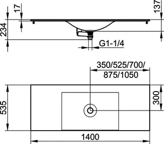 Keuco Varicor-Waschtisch Edition 11 31270, ohne Hahnlohbohrung, weiß, 1400 mm – Bild 2