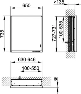 Keuco SPS R. Lumos 14311, l., mit Ablagef., Einbau, silb-elox., 650x735x165mm – Bild 2