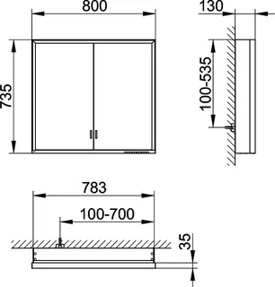 Keuco SPS R. Lumos 14322, o. Ablagef. VB 800x735x130mm si-elox. – Bild 2