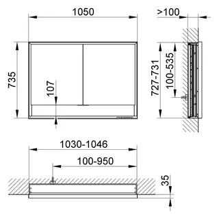 Keuco SPS R. Lumos 14338, m. Ablagef. EB 1050x735x130mm si-elox. – Bild 2