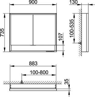 Keuco SPS R. Lumos 14323, m. Ablagef. VB 900x735x130mm si-elox. – Bild 2