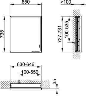Keuco SPS R. Lumos 14331, o. Ablagef. EB Ans.l. 650x735x130mm si-elox. – Bild 2