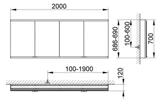 Keuco Royal Modular 2.0 SPS, unbel. 80040, Vorb,4Steckd,sb-elox,2000x700x120mm – Bild 3