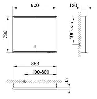 Keuco SPS R. Lumos 14323, o. Ablagef. VB 900x735x130mm si-elox. – Bild 2