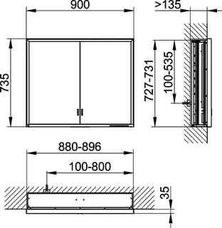Keuco SPS R. Lumos 14313, ohne Ablagef., Einbau, silb-elox., 900x735x165mm – Bild 2