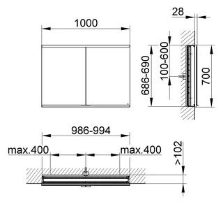 Keuco Royal Modular 2.0 SPS, bel. 80021, Einb,1Steckd/USB,sb-elox,1000x700x120mm – Bild 2