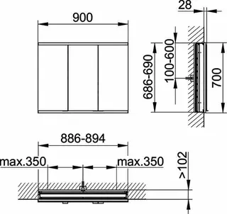 Keuco Royal Modular 2.0 SPS, bel. 80031, Einb,1Steckd/USB,sb-elox,900x700x120mm – Bild 2