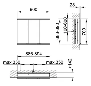 Keuco Royal Modular 2.0 SPS, bel. 80031, Einb,2Steckd,sb-elox,900x700x160mm – Bild 2