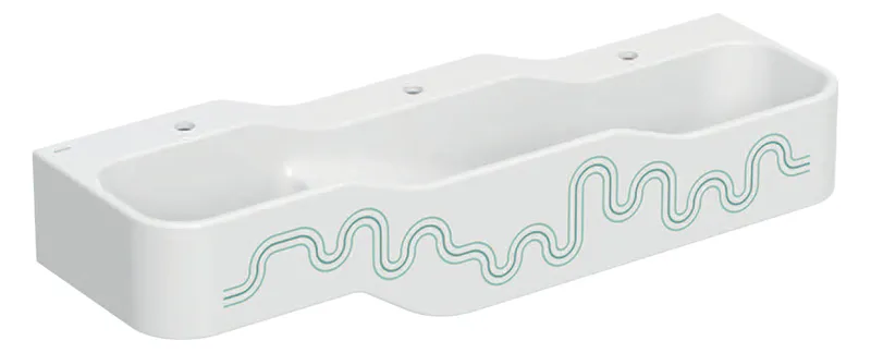 Geberit Bambini Spiel/Waschlandschaft B:140cm 3 Waschpl., tieferes B rechts, 3 Hahnloch, grün