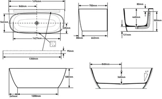 SCALIDO-Mineralguss-Badewanne Back to Wall 1696x750x580mm weiß – Bild 2