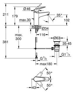 GROHE EH-Waschtisch-Batterie Euroeco 24265_1 M-Size Zugstangen-Ablaufgarnitur chrom – Bild 2