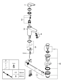 GROHE EH-Waschtisch-Batterie Euroeco 24265_1 M-Size Zugstangen-Ablaufgarnitur chrom – Bild 3